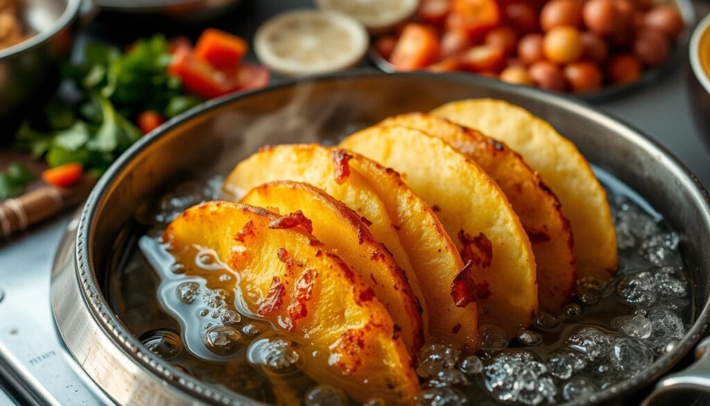 Frying crispy potato tacos