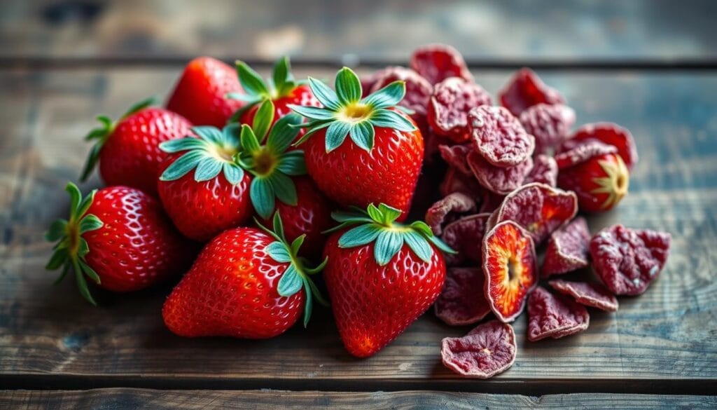 fresh and freeze-dried strawberries