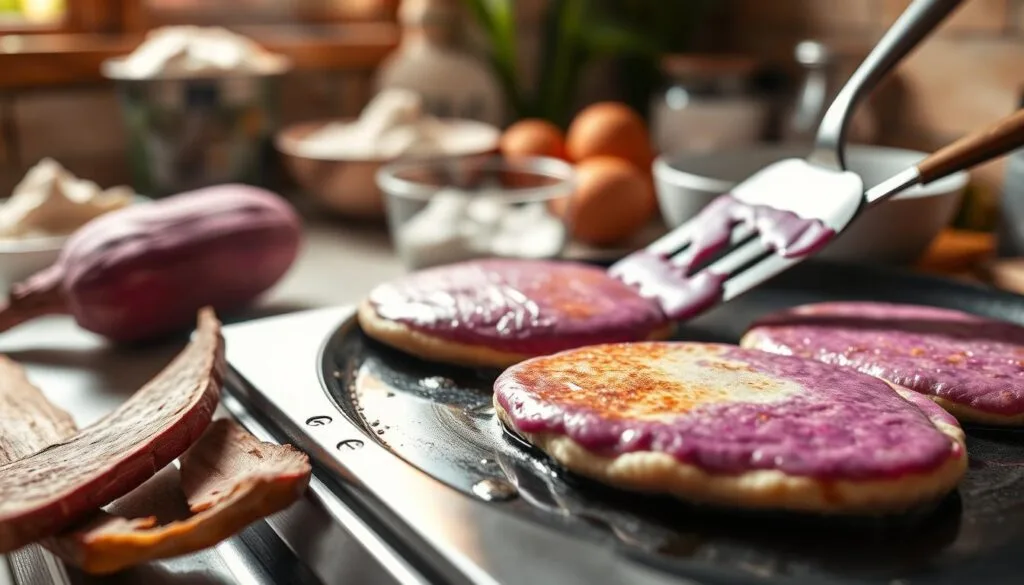 taro pancake cooking