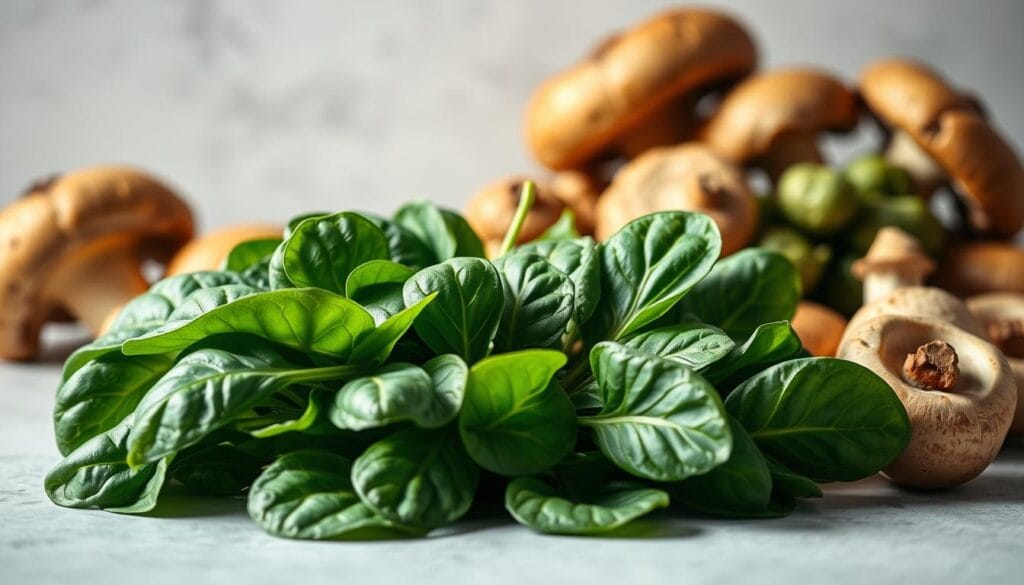 Health benefits spinach and mushrooms