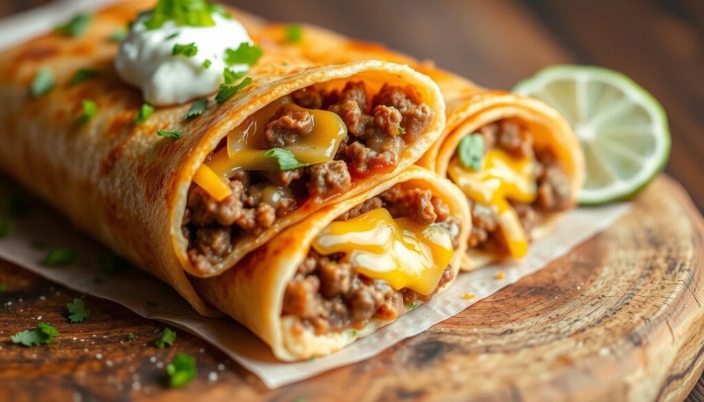 beef and cheese chimichangas