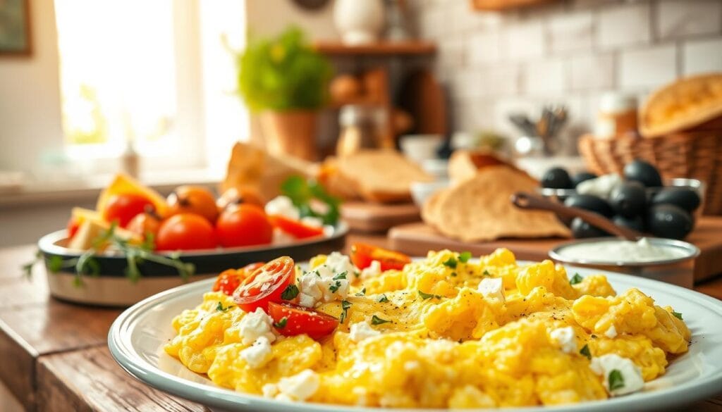 unique breakfast recipes with Greek scrambled eggs